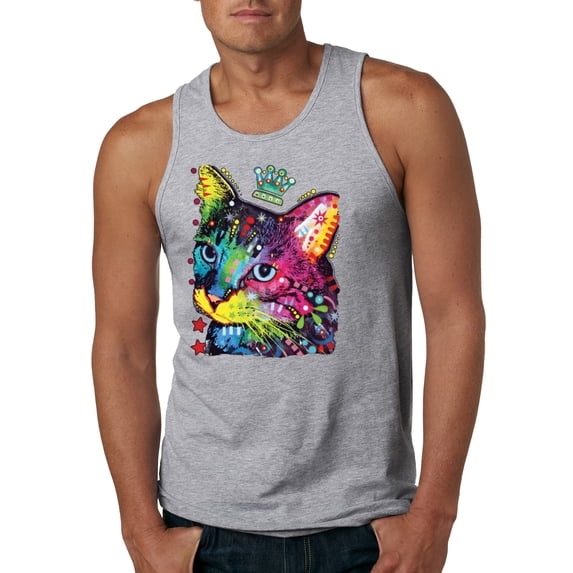 Wild Bobby Dean Russo Cat Wearing a Crown Thinking Cat Crowned Cat Lover Men Graphic Tank Top, Heather Grey, X-Large