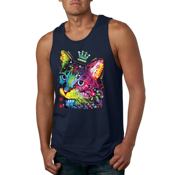 Wild Bobby Dean Russo Cat Wearing a Crown Thinking Cat Crowned Cat Lover Men Graphic Tank Top, Navy, X-Large