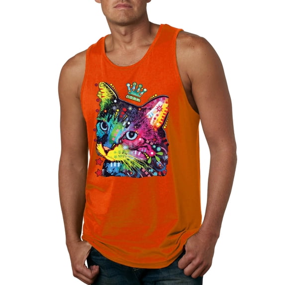 Wild Bobby Dean Russo Cat Wearing a Crown Thinking Cat Crowned Cat Lover Men Graphic Tank Top, Orange, Small