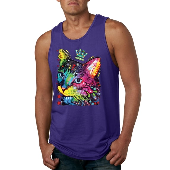 Wild Bobby Dean Russo Cat Wearing a Crown Thinking Cat Crowned Cat Lover Men Graphic Tank Top, Purple, 3X-Large
