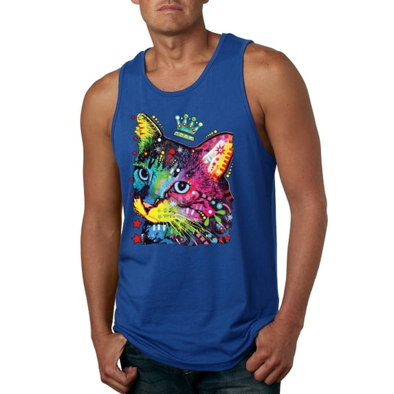 Wild Bobby Dean Russo Cat Wearing a Crown Thinking Cat Crowned Cat Lover Men Graphic Tank Top, Royal, Small
