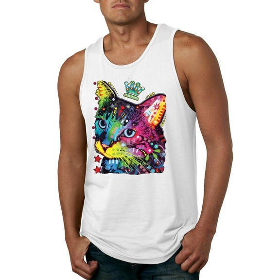 Wild Bobby Dean Russo Cat Wearing a Crown Thinking Cat Crowned Cat Lover Men Graphic Tank Top, White, Small