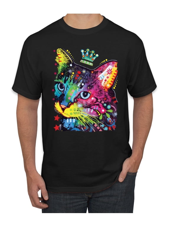 Dean Russo Cat Wearing a Crown Thinking Cat Crowned Cat Lover Men Graphic Tee, Black, Small