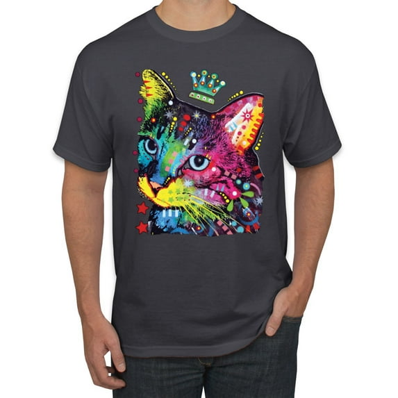 Wild Bobby Dean Russo Cat Wearing a Crown Thinking Cat Crowned Cat Lover Men Graphic Tee, Charcoal, Medium