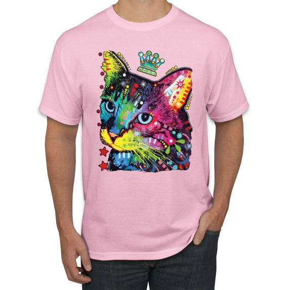Wild Bobby Dean Russo Cat Wearing a Crown Thinking Cat Crowned Cat Lover Men Graphic Tee, Light Pink, 4X-Large