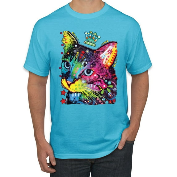 Wild Bobby Dean Russo Cat Wearing a Crown Thinking Cat Crowned Cat Lover Men Graphic Tee, Light Turquoise, Medium