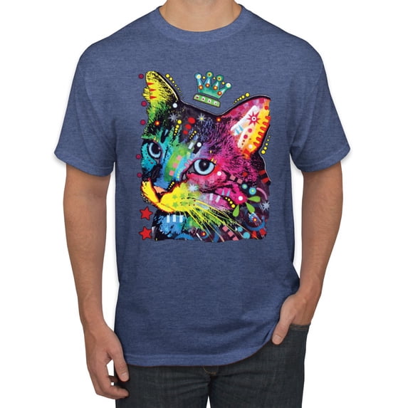 Wild Bobby Dean Russo Cat Wearing a Crown Thinking Cat Crowned Cat Lover Men Graphic Tee, Vintage Heather Blue, 4X-Large