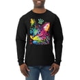 thumbnail image 1 of Wild Bobby Dean Russo Cat Wearing a Crown Thinking Cat Crowned Cat Lover Men Long Sleeve Shirt, Black, Small, 1 of 5