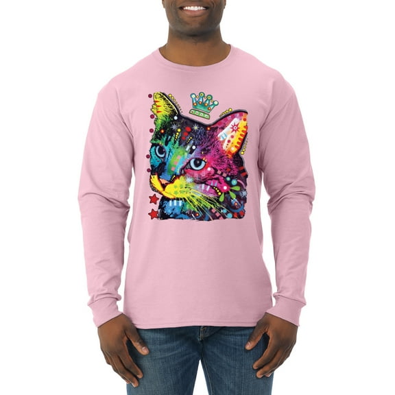 Wild Bobby Dean Russo Cat Wearing a Crown Thinking Cat Crowned Cat Lover Men Long Sleeve Shirt, Light Pink, Large
