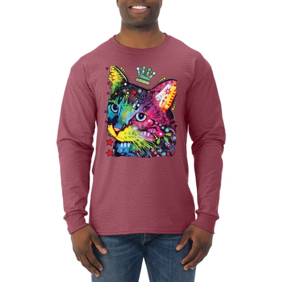 Wild Bobby Dean Russo Cat Wearing a Crown Thinking Cat Crowned Cat Lover Men Long Sleeve Shirt, Vintage Heather Red, XX-Large