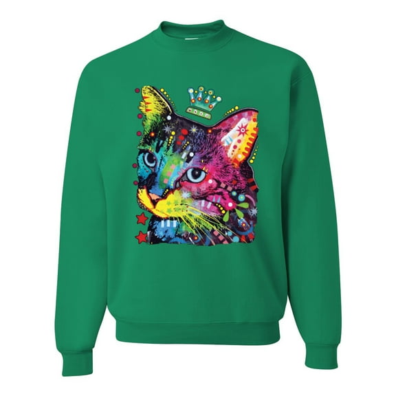 Wild Bobby Dean Russo Cat Wearing a Crown Thinking Cat Crowned Cat Lover Unisex Crewneck Graphic Sweatshirt, Kelly, 3X-Large