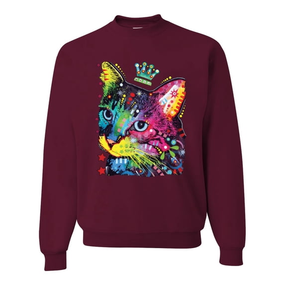 Wild Bobby Dean Russo Cat Wearing a Crown Thinking Cat Crowned Cat Lover Unisex Crewneck Graphic Sweatshirt, Maroon, Medium