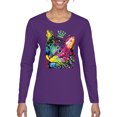 thumbnail image 1 of Wild Bobby Dean Russo Cat Wearing a Crown Thinking Cat Crowned Cat Lover Women Graphic Long Sleeve Tee, Purple, X-Large, 1 of 5