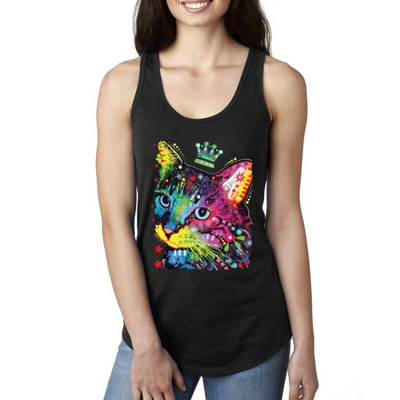 Wild Bobby Dean Russo Cat Wearing a Crown Thinking Cat Crowned Cat Lover Women Racerback Tank Top, Black, Small