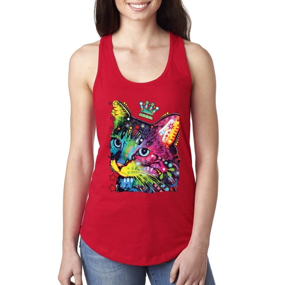 Wild Bobby Dean Russo Cat Wearing a Crown Thinking Cat Crowned Cat Lover Women Racerback Tank Top, Red, Medium