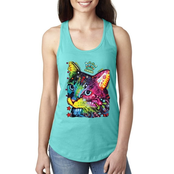 Wild Bobby Dean Russo Cat Wearing a Crown Thinking Cat Crowned Cat Lover Women Racerback Tank Top, Tahiti Blue, Medium