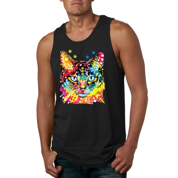 Wild Bobby Dean Russo Colorful Blue Eyes Cat Cat Lover Men Graphic Tank Top, Black, Small