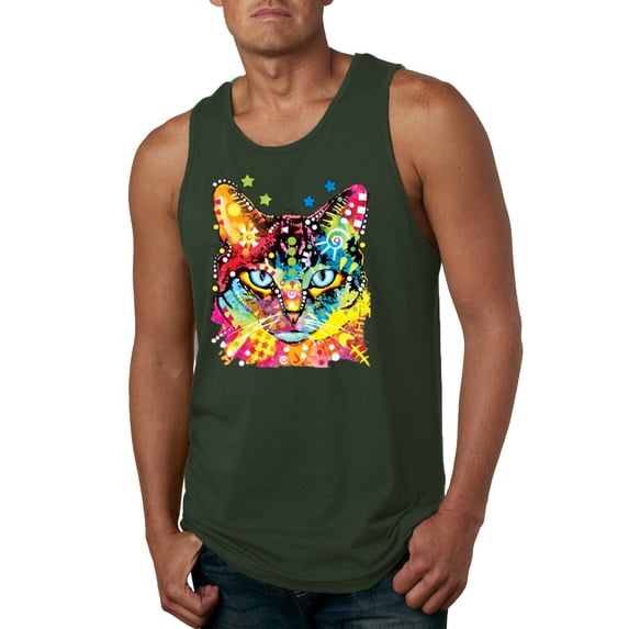 Wild Bobby Dean Russo Colorful Blue Eyes Cat Cat Lover Men Graphic Tank Top, Forest Green, Small