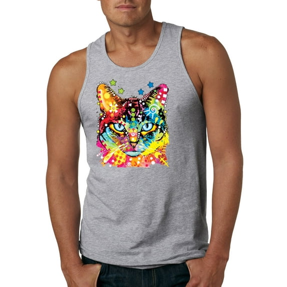Wild Bobby Dean Russo Colorful Blue Eyes Cat Cat Lover Men Graphic Tank Top, Heather Grey, XX-Large