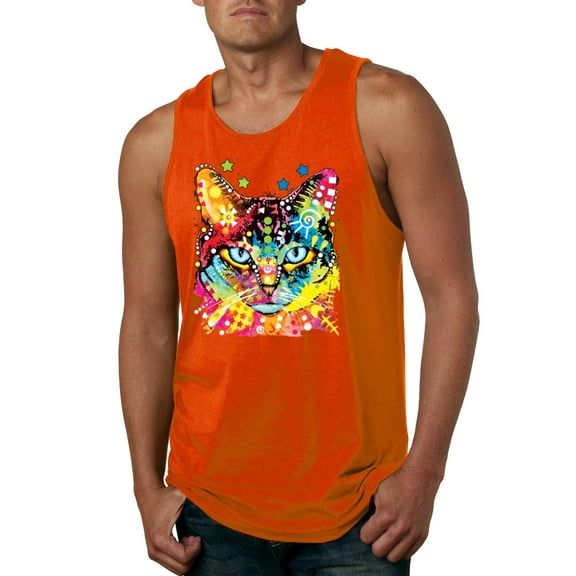 Wild Bobby Dean Russo Colorful Blue Eyes Cat Cat Lover Men Graphic Tank Top, Orange, Medium