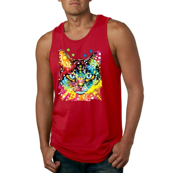 Wild Bobby Dean Russo Colorful Blue Eyes Cat Cat Lover Men Graphic Tank Top, Red, X-Large