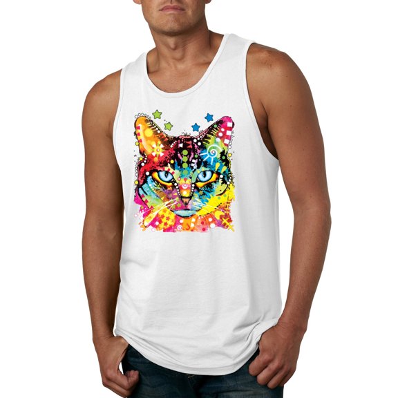 Wild Bobby Dean Russo Colorful Blue Eyes Cat Cat Lover Men Graphic Tank Top, White, 3X-Large