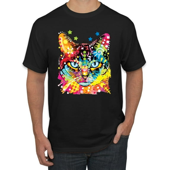 Wild Bobby Dean Russo Colorful Blue Eyes Cat Cat Lover Men Graphic Tee, Black, Small