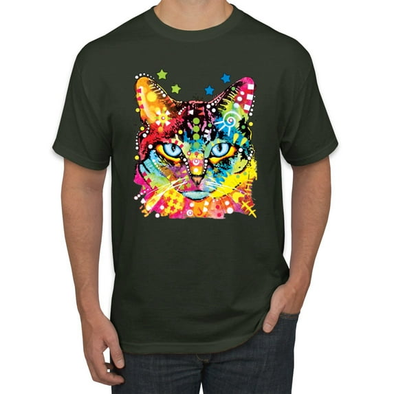 Wild Bobby Dean Russo Colorful Blue Eyes Cat Cat Lover Men Graphic Tee, Forest Green, 4X-Large