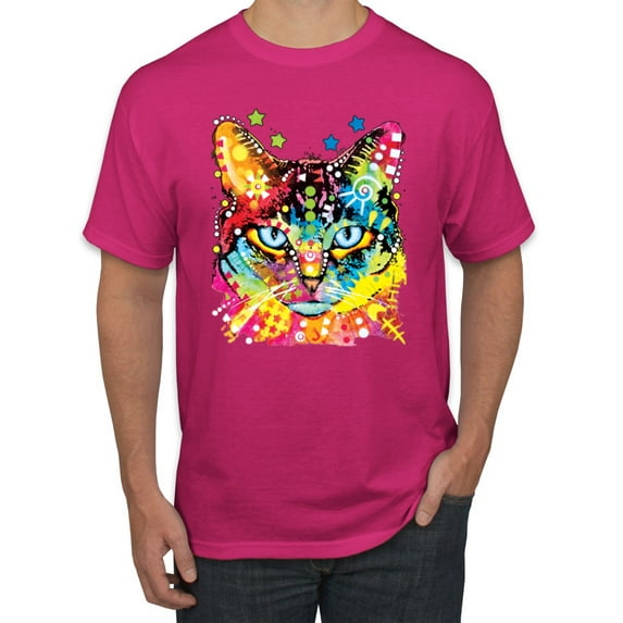 Wild Bobby Dean Russo Colorful Blue Eyes Cat Cat Lover Men Graphic Tee, Fuschia, 4X-Large