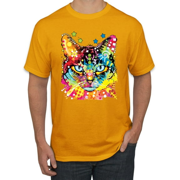 Wild Bobby Dean Russo Colorful Blue Eyes Cat Cat Lover Men Graphic Tee, Gold, Small