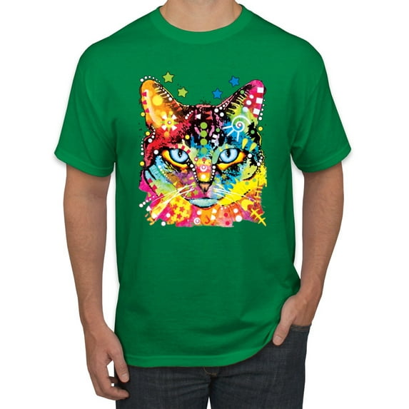 Wild Bobby Dean Russo Colorful Blue Eyes Cat Cat Lover Men Graphic Tee, Kelly, 3X-Large