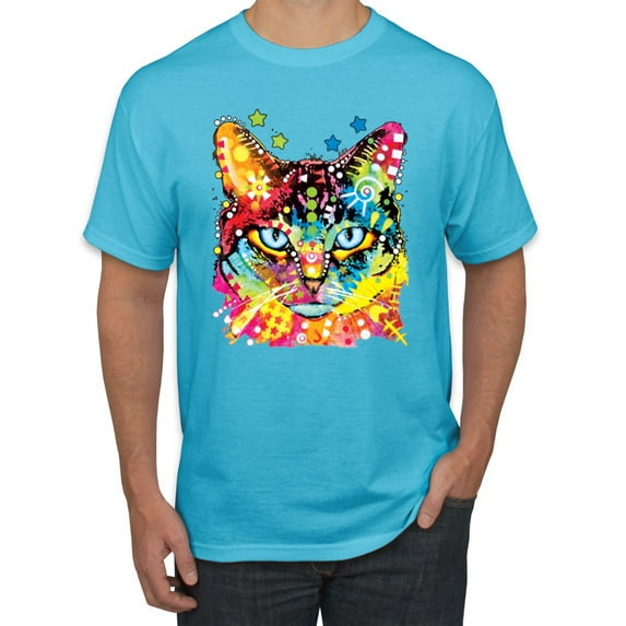 Wild Bobby Dean Russo Colorful Blue Eyes Cat Cat Lover Men Graphic Tee, Light Turquoise, 3X-Large