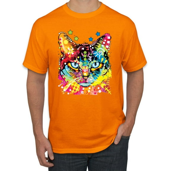 Wild Bobby Dean Russo Colorful Blue Eyes Cat Cat Lover Men Graphic Tee, Orange, Small
