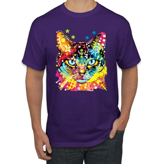 Wild Bobby Dean Russo Colorful Blue Eyes Cat Cat Lover Men Graphic Tee, Purple, XX-Large
