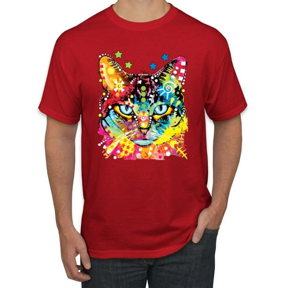 Wild Bobby Dean Russo Colorful Blue Eyes Cat Cat Lover Men Graphic Tee, Red, Large