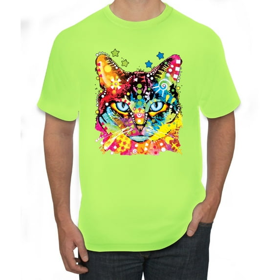Wild Bobby Dean Russo Colorful Blue Eyes Cat Cat Lover Men Graphic Tee, Safety Green, 3X-Large
