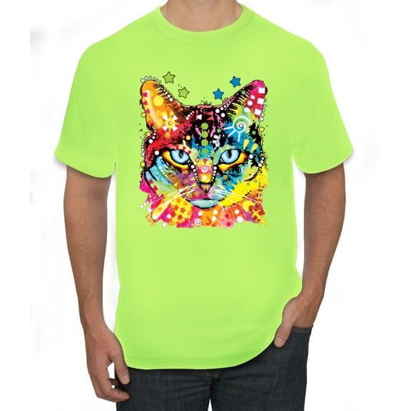 Wild Bobby Dean Russo Colorful Blue Eyes Cat Cat Lover Men Graphic Tee, Safety Green, Small