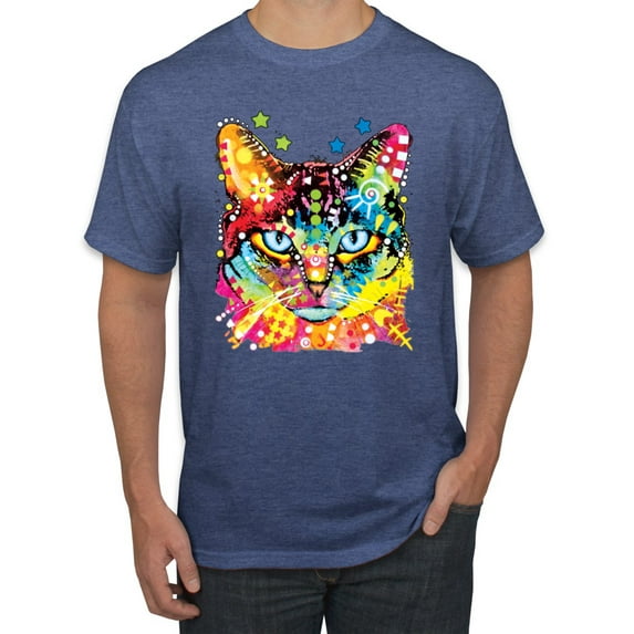 Wild Bobby Dean Russo Colorful Blue Eyes Cat Cat Lover Men Graphic Tee, Vintage Heather Blue, Large