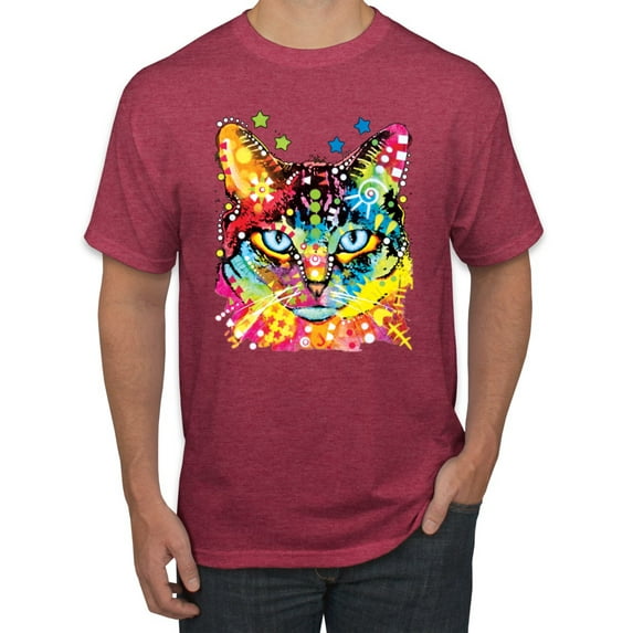 Wild Bobby Dean Russo Colorful Blue Eyes Cat Cat Lover Men Graphic Tee, Vintage Heather Red, Large