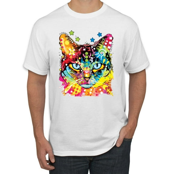 Wild Bobby Dean Russo Colorful Blue Eyes Cat Cat Lover Men Graphic Tee, White, 4X-Large