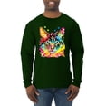 thumbnail image 1 of Wild Bobby Dean Russo Colorful Blue Eyes Cat Cat Lover Men Long Sleeve Shirt, Forest Green, XX-Large, 1 of 5
