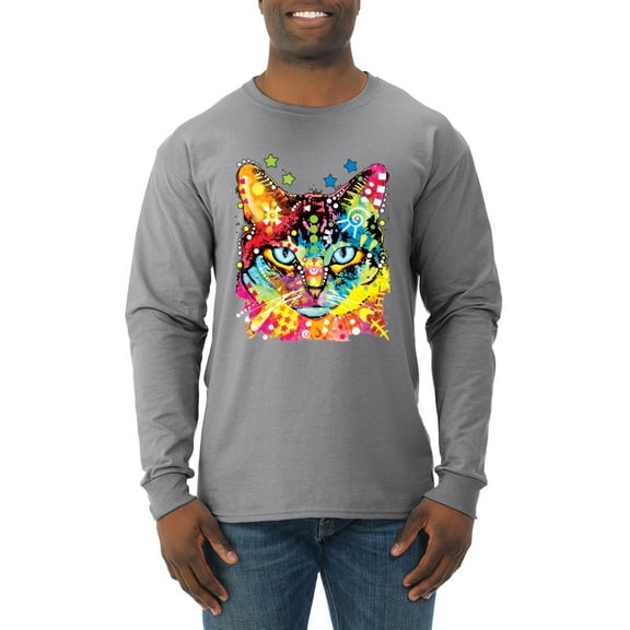 Wild Bobby Dean Russo Colorful Blue Eyes Cat Cat Lover Men Long Sleeve Shirt, Heather Grey, XX-Large