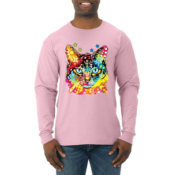 Wild Bobby Dean Russo Colorful Blue Eyes Cat Cat Lover Men Long Sleeve Shirt, Light Pink, Large