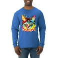 thumbnail image 1 of Wild Bobby Dean Russo Colorful Blue Eyes Cat Cat Lover Men Long Sleeve Shirt, Royal, 3X-Large, 1 of 5