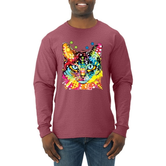 Wild Bobby Dean Russo Colorful Blue Eyes Cat Cat Lover Men Long Sleeve Shirt, Vintage Heather Red, X-Large