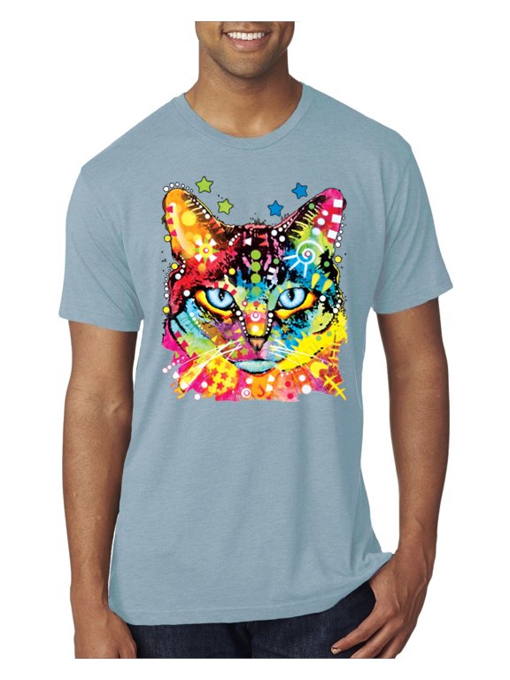 Dean Russo Colorful Blue Eyes Cat Cat Lover Men Premium Tri Blend Tee, Denim, Medium