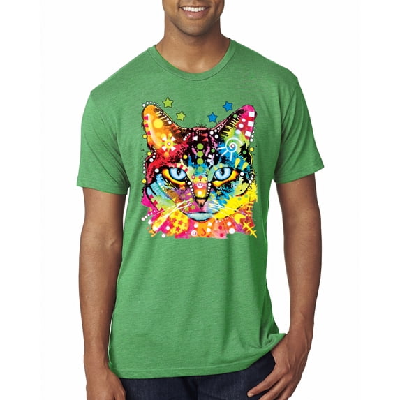 Wild Bobby, Dean Russo Colorful Blue Eyes Cat Cat Lover Men Premium Tri Blend Tee, Envy, Medium