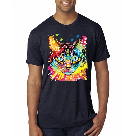Wild Bobby Dean Russo Colorful Blue Eyes Cat Cat Lover Men Premium Tri Blend Tee, Vintage Navy, Small