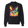 thumbnail image 1 of Wild Bobby Dean Russo Colorful Blue Eyes Cat Cat Lover Unisex Crewneck Graphic Sweatshirt, Black, Small, 1 of 5