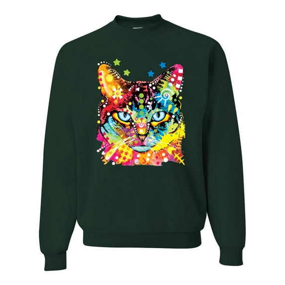 Wild Bobby Dean Russo Colorful Blue Eyes Cat Cat Lover Unisex Crewneck Graphic Sweatshirt, Forest Green, Small